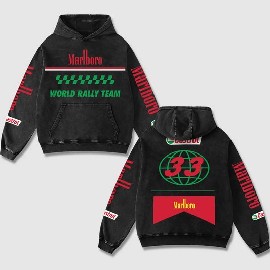 Marlboro Castrol Biker Hoodie Washed Vintage MotoGP Racing Streetwear, Motorcycle Graphic Hoodie Unisex, Designed for Motor Fans, Sportbike Culture, Speed Lovers & Urban Motorbike Style