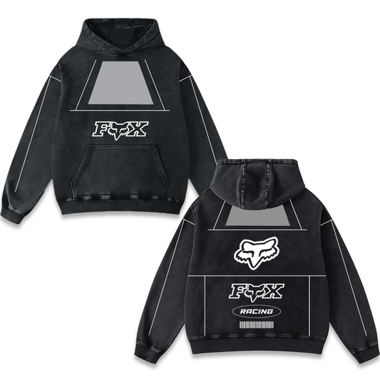 Fox Racing Biker Hoodie Washed Vintage MotoGP Racing Streetwear, Motorcycle Graphic Hoodie Unisex, Designed for Motor Fans, Sportbike Culture, Speed Lovers & Urban Motorbike Style