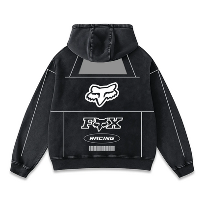 Fox Racing Biker Hoodie Washed Vintage MotoGP Racing Streetwear, Motorcycle Graphic Hoodie Unisex, Designed for Motor Fans, Sportbike Culture, Speed Lovers & Urban Motorbike Style