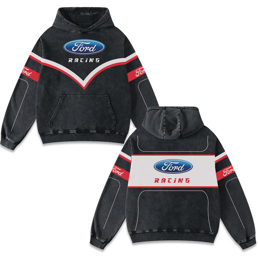 Ford Racing Biker Hoodie Washed Vintage MotoGP Racing Streetwear, Motorcycle Graphic Hoodie Unisex, Designed for Motor Fans, Sportbike Culture, Speed Lovers & Urban Motorbike Style