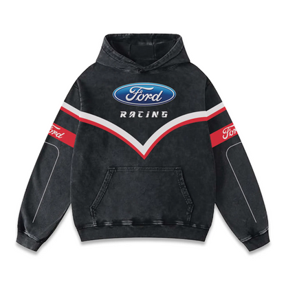 Ford Racing Biker Hoodie Washed Vintage MotoGP Racing Streetwear, Motorcycle Graphic Hoodie Unisex, Designed for Motor Fans, Sportbike Culture, Speed Lovers & Urban Motorbike Style