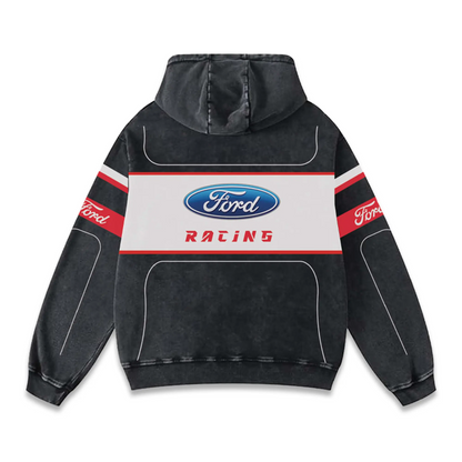 Ford Racing Biker Hoodie Washed Vintage MotoGP Racing Streetwear, Motorcycle Graphic Hoodie Unisex, Designed for Motor Fans, Sportbike Culture, Speed Lovers & Urban Motorbike Style