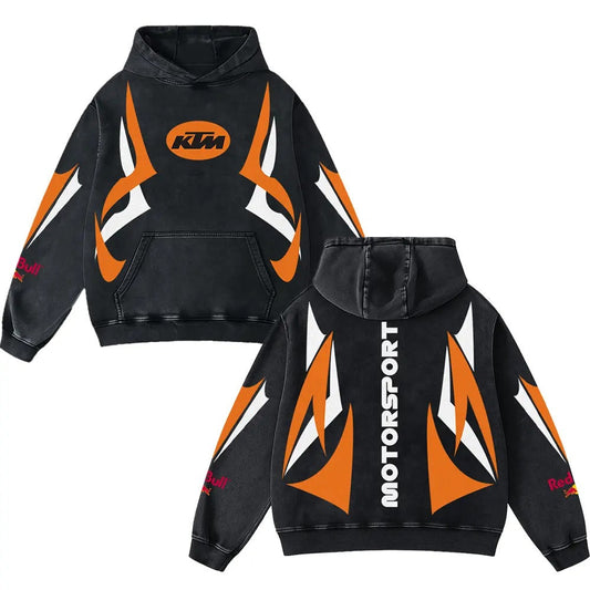 KTM Redbull Motorsport Biker Hoodie Washed Vintage MotoGP Racing Streetwear, Motorcycle Graphic Hoodie Unisex, Designed for Motor Fans, Sportbike Culture, Speed Lovers & Urban Motorbike Style