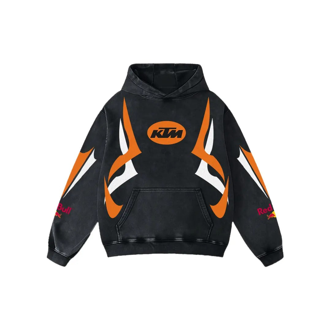KTM Redbull Motorsport Biker Hoodie Washed Vintage MotoGP Racing Streetwear, Motorcycle Graphic Hoodie Unisex, Designed for Motor Fans, Sportbike Culture, Speed Lovers & Urban Motorbike Style