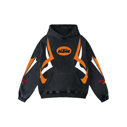 KTM Redbull Motorsport Biker Hoodie Washed Vintage MotoGP Racing Streetwear, Motorcycle Graphic Hoodie Unisex, Designed for Motor Fans, Sportbike Culture, Speed Lovers & Urban Motorbike Style